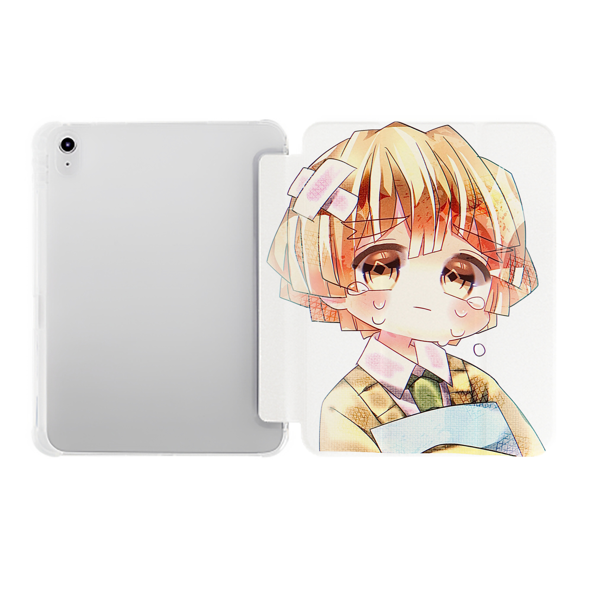 （画像用） 鬼滅の刃（きめつのやいば）我妻 善逸／あがつま ぜんいつ Agatsuma Zenitsu IPad ケース ペン収納付き 三つ折りスタンド PUレザー×シリコン 対応機種9.5/10.5/10.9インチ